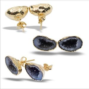 Geode earring plated in 14k gold with 9.25 post.